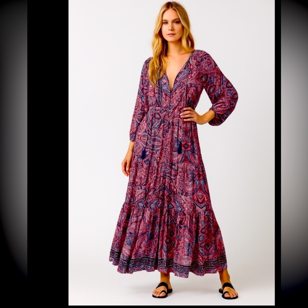 BOHME red paisley long sleeve maxi boho party dress 
Summer Anthropologie $130